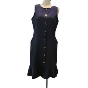 LOFT Navy Button-Down Midi Dress